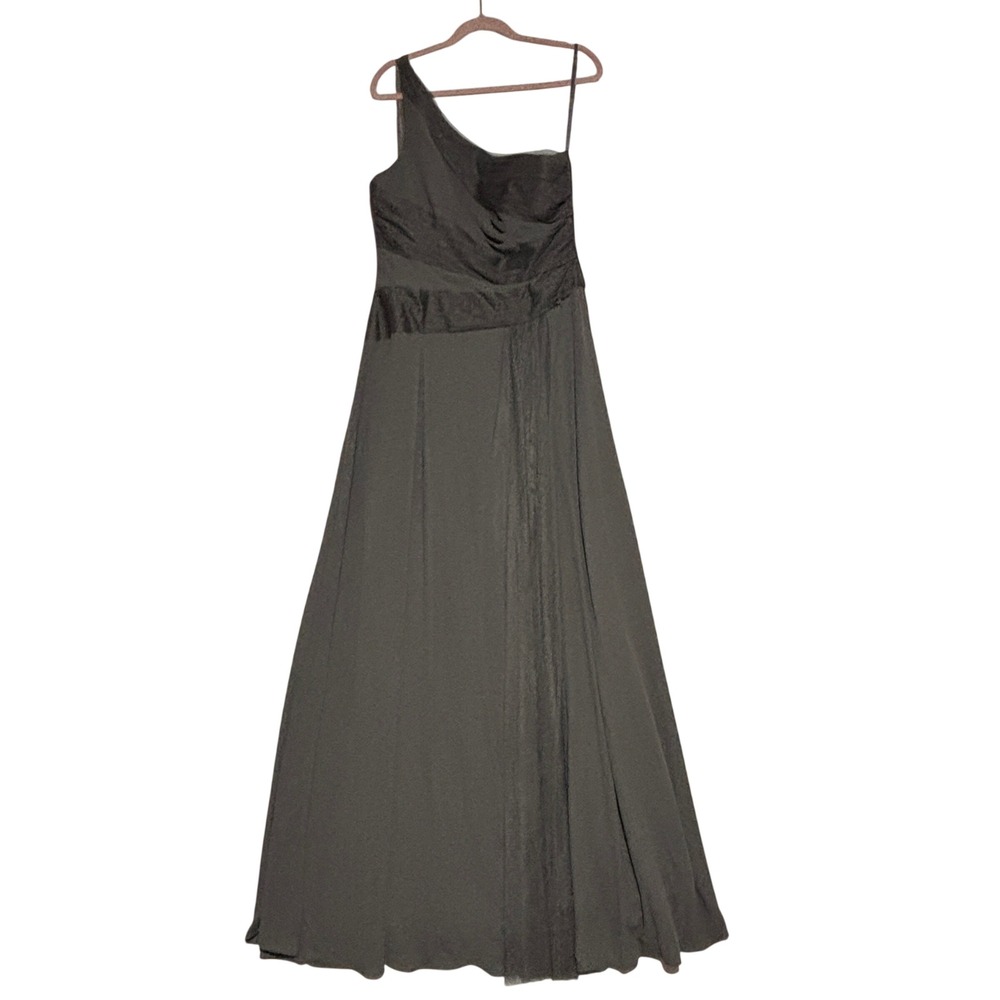 White Vera Wang One Shoulder Georget Chiffon Gown Charcoal Size 12 Bridal Formal